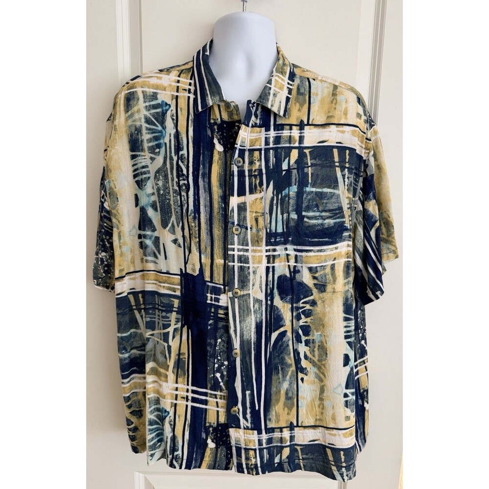 Jams World Men's Short Sleeve Hawaiian Aloha Shirt, XL “Blueprint”, EUC